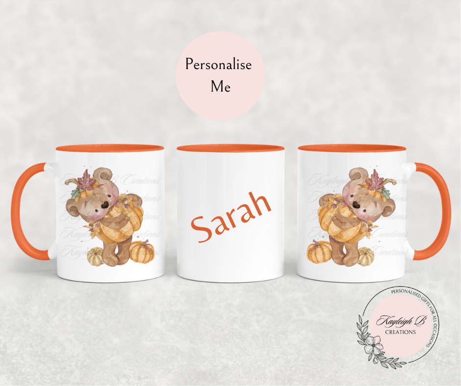 Personalised Autumn/Halloween Pumpkin Bear Mug