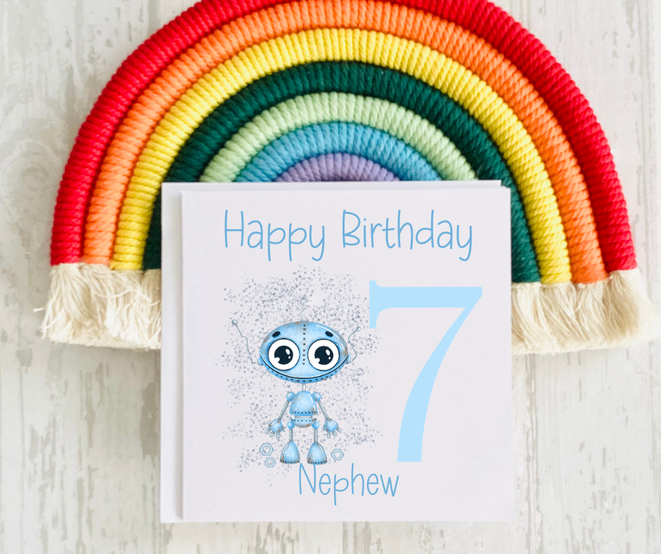 Robot Age Birthday Card - Pink or Blue Variations
