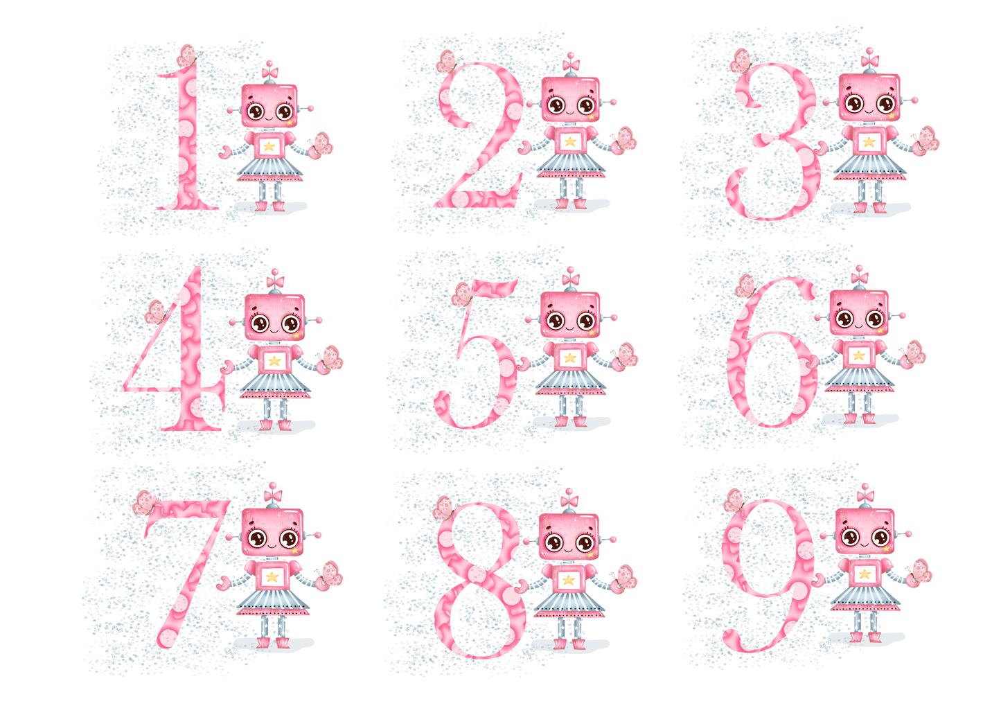 Robot Age Birthday Card - Pink or Blue Variations