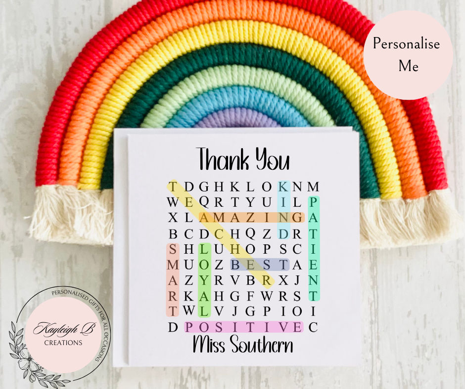 Word Search Teacher Thank You Card