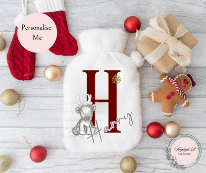 Personalised Initial Christmas Hot Water Bottle