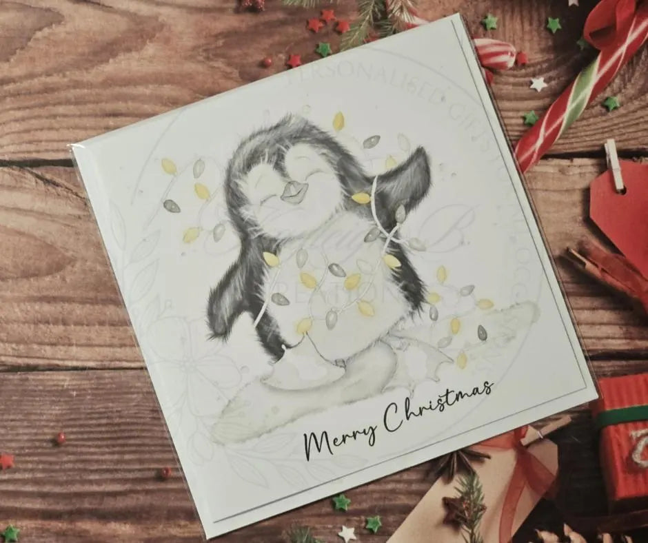 Penguin & Fairy Lights Christmas Card