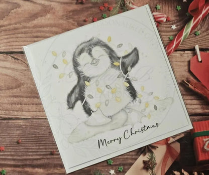 Penguin & Fairy Lights Christmas Card