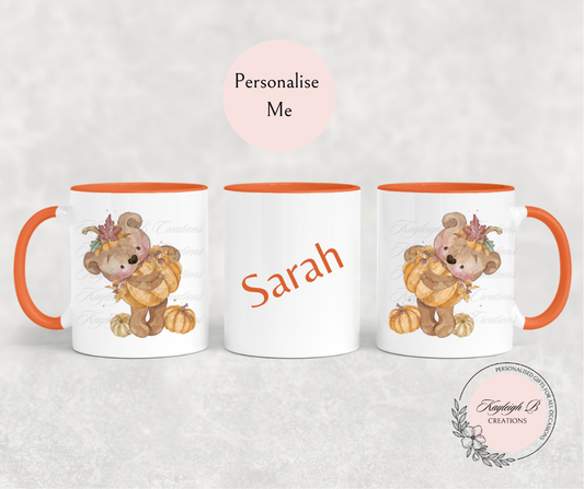Personalised Autumn/Halloween Pumpkin Bear Mug