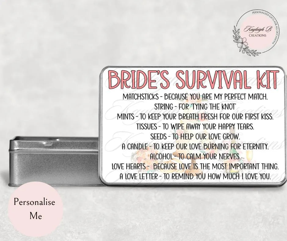 Wedding Themed Survival Tins - Choose from Bride, Bridesmaid, Groom or Groomsman, Unique Gift