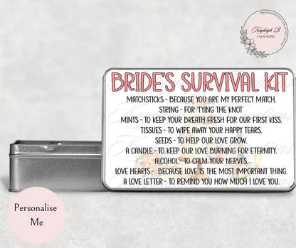 Wedding Themed Survival Tins - Choose from Bride, Bridesmaid, Groom or Groomsman, Unique Gift