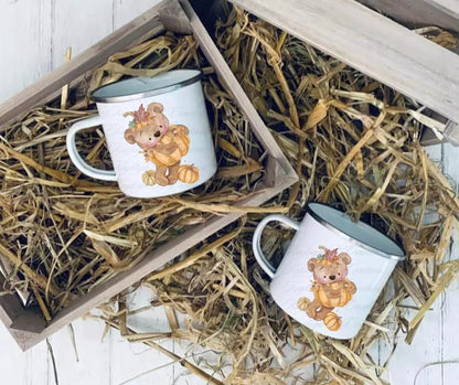 Autumn/Halloween Cute Pumpkin Bear Enamel Mug