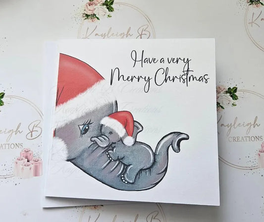 Christmas Card - Elephant and Baby Design