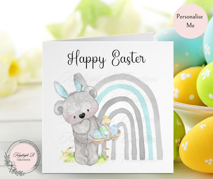 Easter Card - Cute Grey Bunny, Two Designs to choose from in three Colour Ways