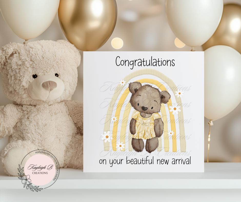 New Baby Card - Bear/Rainbow