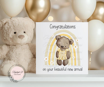 New Baby Card - Bear/Rainbow