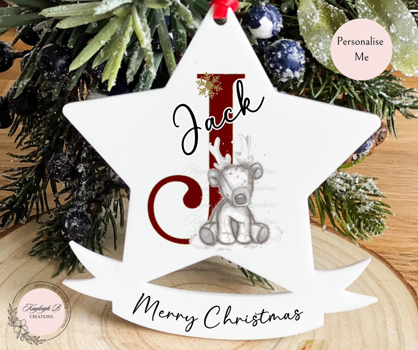 Christmas Star Reindeer & Initial Bauble