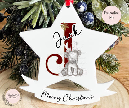 Christmas Star Reindeer & Initial Bauble