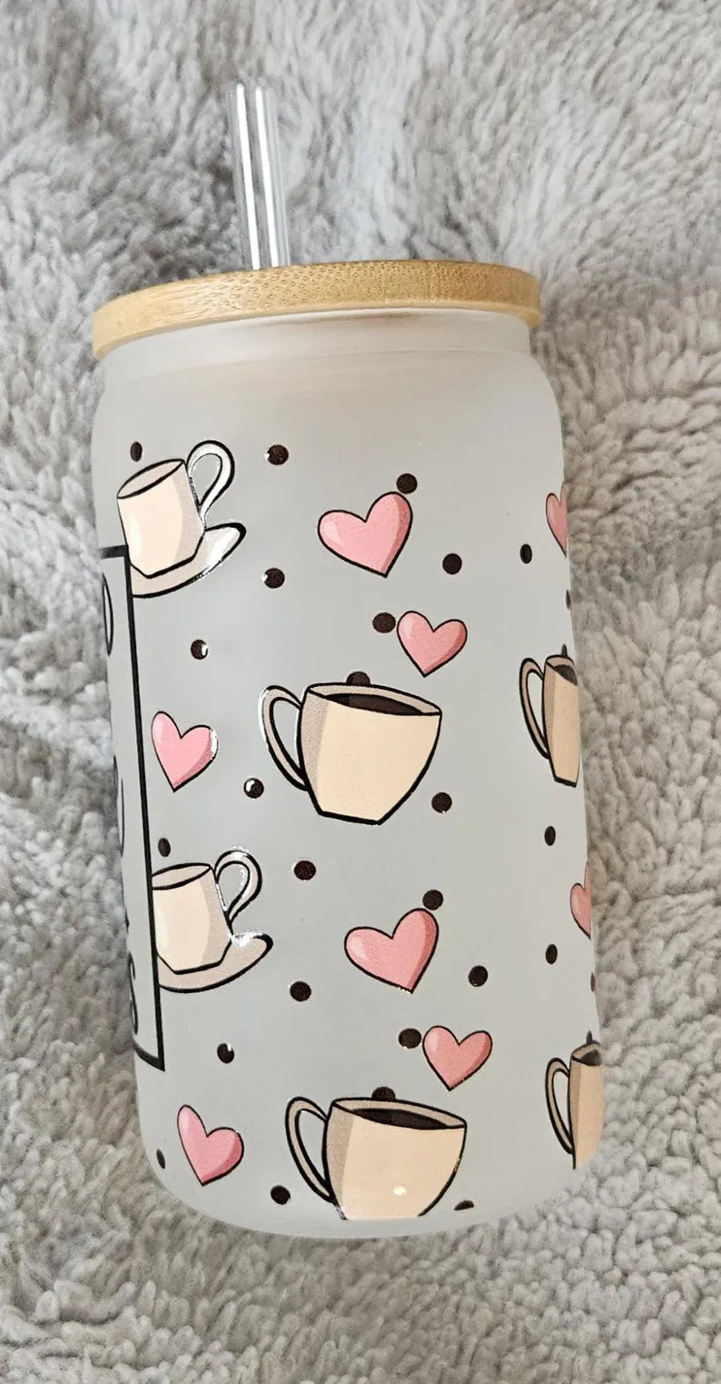 Coffee and Kindness Glass - 16oz Frosted Glass, Bamboo Lid & Plastic Straw