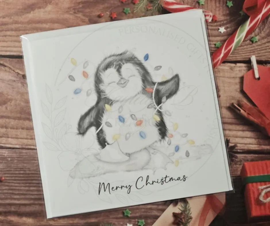 Penguin & Fairy Lights Christmas Card