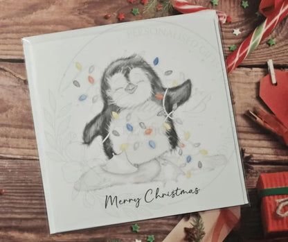 Penguin & Fairy Lights Christmas Card