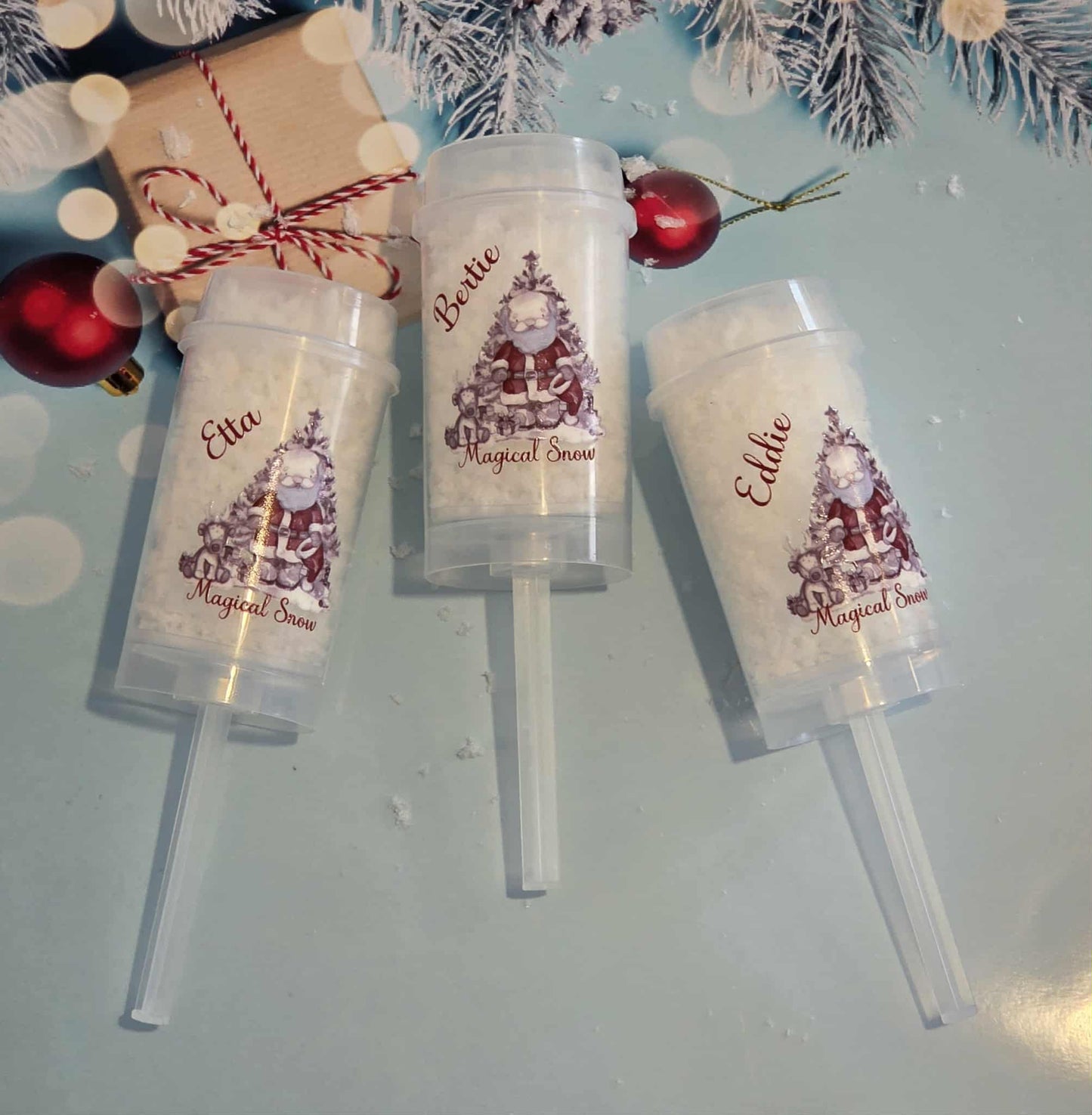 Magical Snow Confetti Popper, Christmas Eve Box filler, Snow Popper, biodegradable, 100% Natural, Sketchy Santa & Reindeer Design