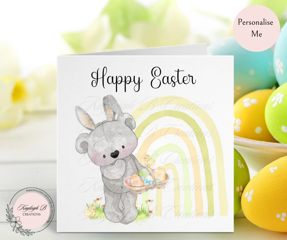 Easter Card - Cute Grey Bunny, Two Designs to choose from in three Colour Ways