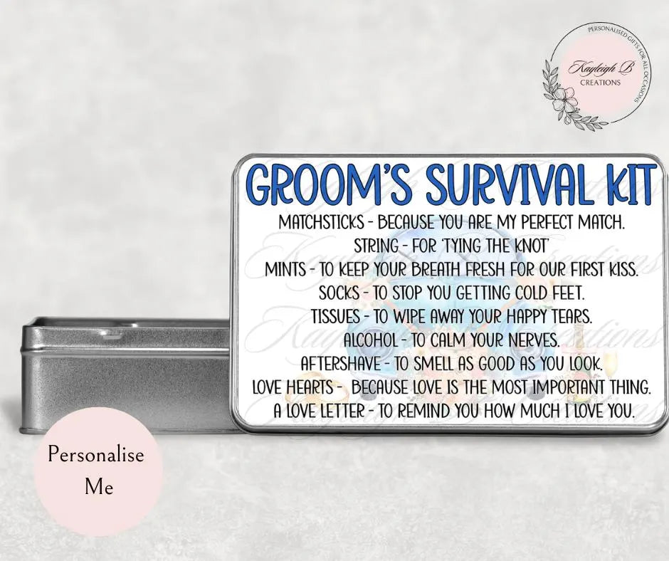 Wedding Themed Survival Tins - Choose from Bride, Bridesmaid, Groom or Groomsman, Unique Gift