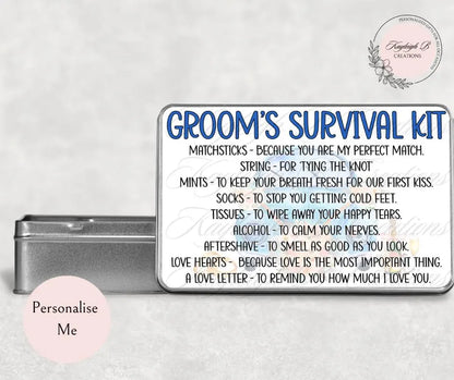 Wedding Themed Survival Tins - Choose from Bride, Bridesmaid, Groom or Groomsman, Unique Gift