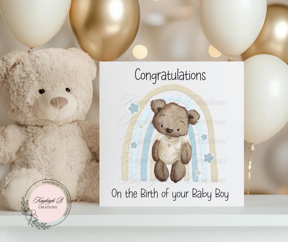 New Baby Card - Bear/Rainbow