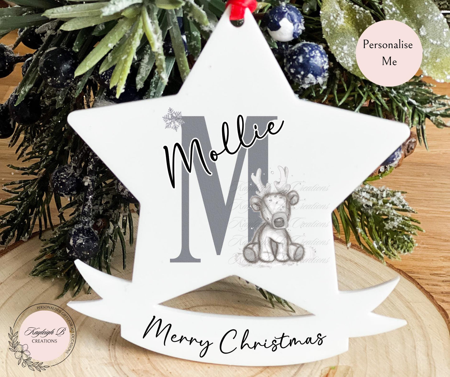 Christmas Star Reindeer & Initial Bauble