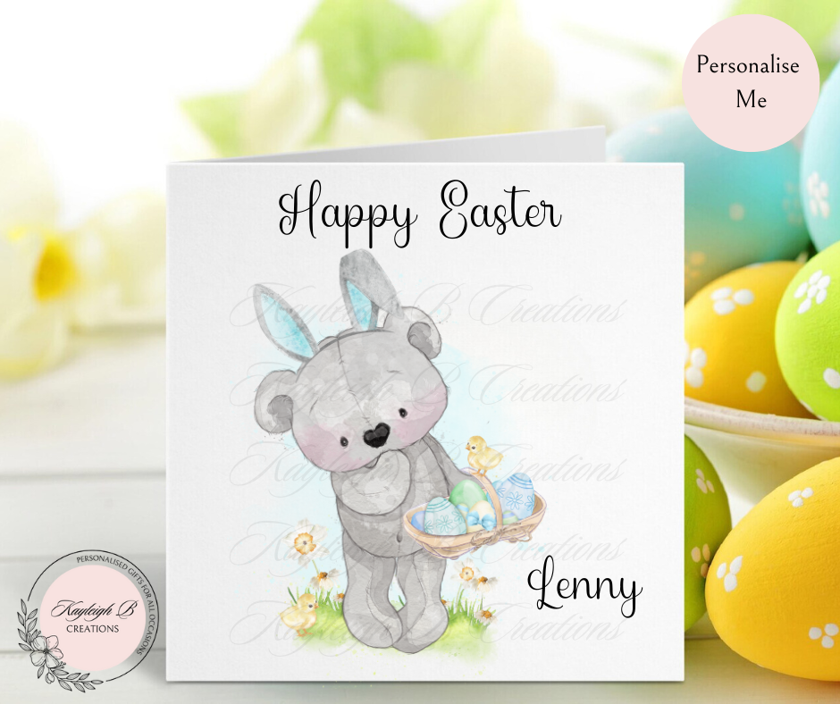 Easter Card - Cute Grey Bunny, Two Designs to choose from in three Colour Ways