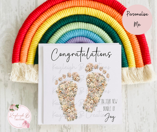 New Baby Card - Floral Baby Feet Design