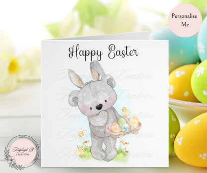 Easter Card - Cute Grey Bunny, Two Designs to choose from in three Colour Ways