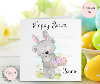 Easter Card - Cute Grey Bunny, Two Designs to choose from in three Colour Ways