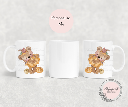 Personalised Autumn/Halloween Pumpkin Bear Mug