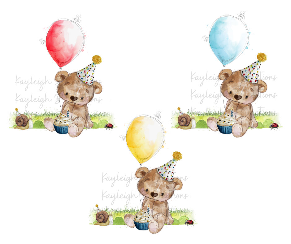 Bear With Balloons Birthday Card