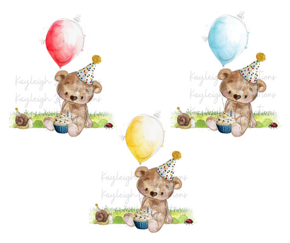Bear With Balloons Birthday Card