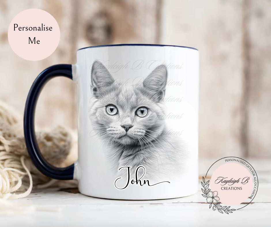 Cat Mug - Sketchy Design,  Nine Breeds to choose from