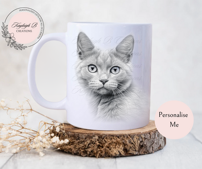 Cat Mug - Sketchy Design,  Nine Breeds to choose from