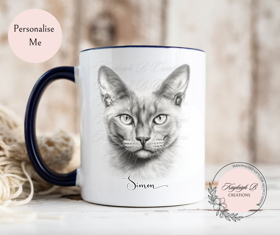 Cat Mug - Sketchy Design,  Nine Breeds to choose from