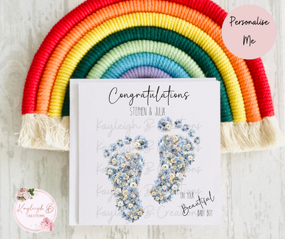 New Baby Card - Floral Baby Feet Design