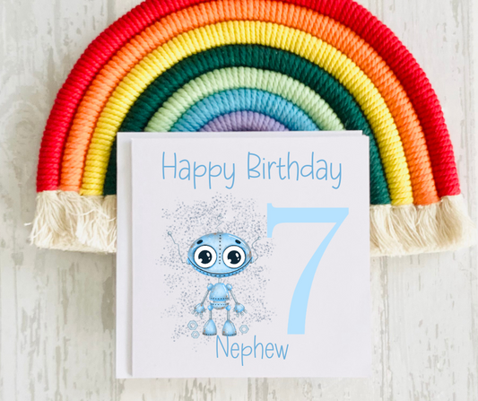 Robot Age Birthday Card - Pink or Blue Variations