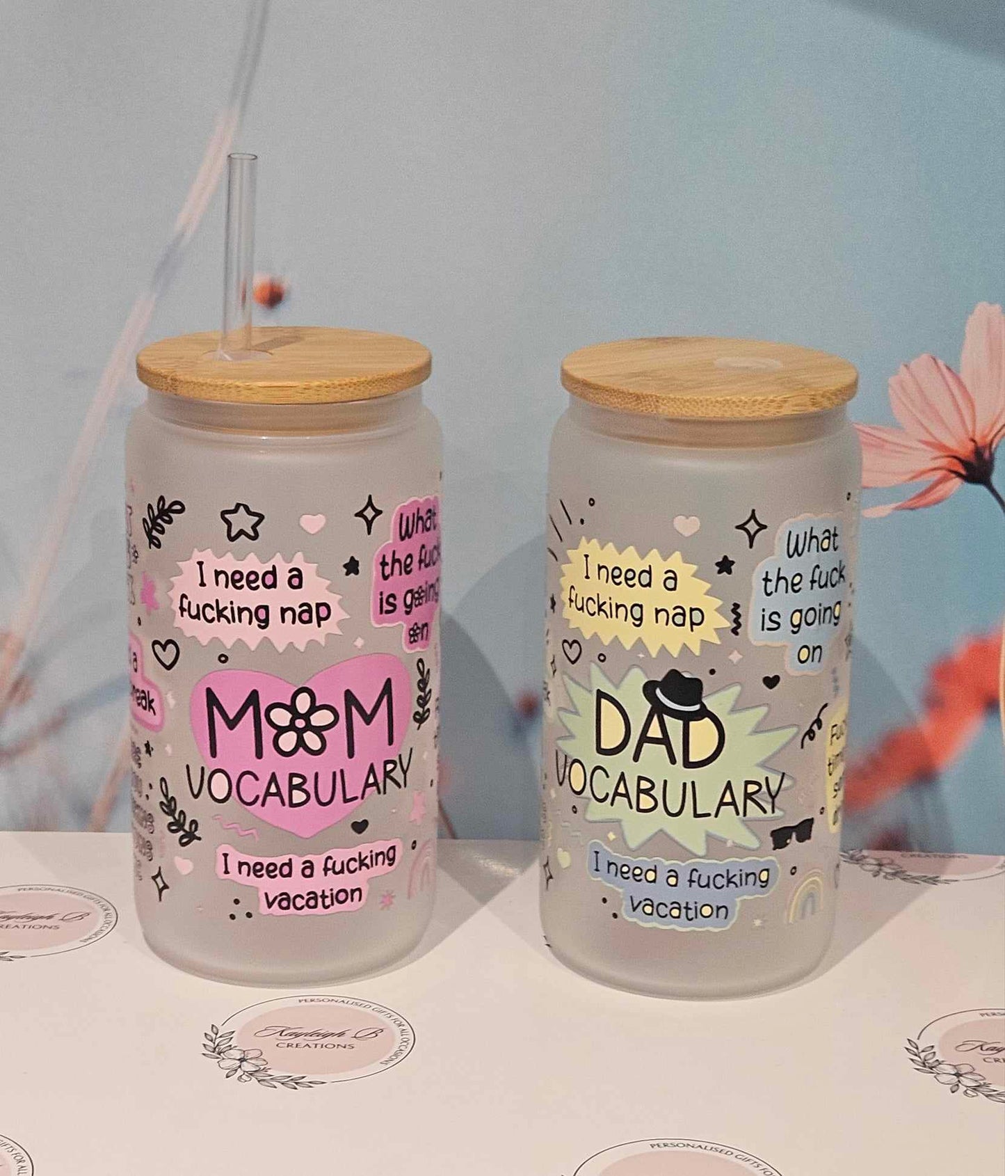 Mum or Dad Vocabulary -  Sweary Design Can Glass