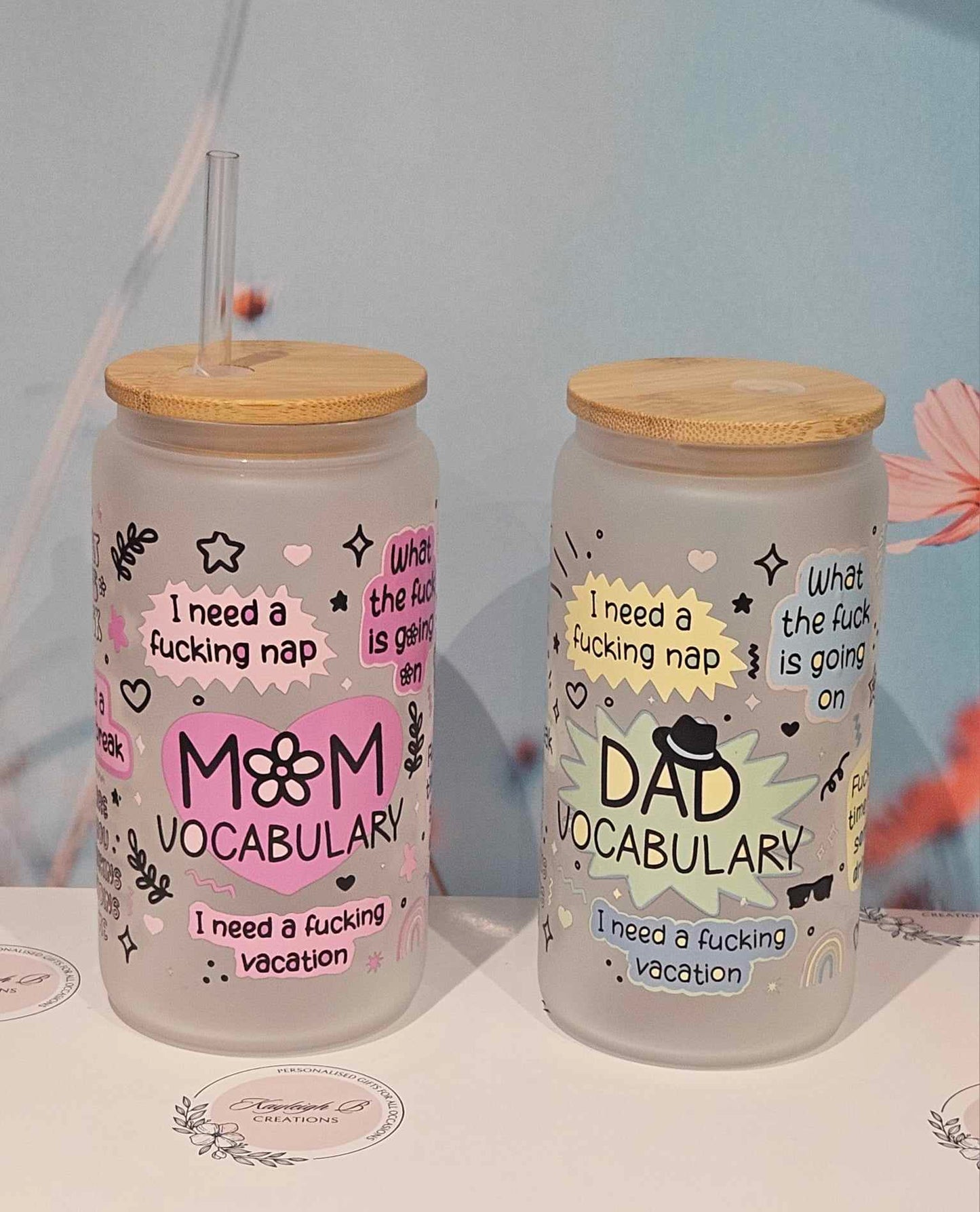 Mum or Dad Vocabulary -  Sweary Design Can Glass