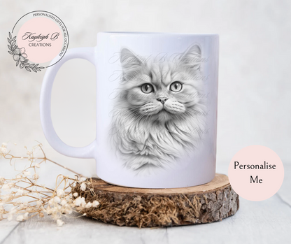 Cat Mug - Sketchy Design,  Nine Breeds to choose from