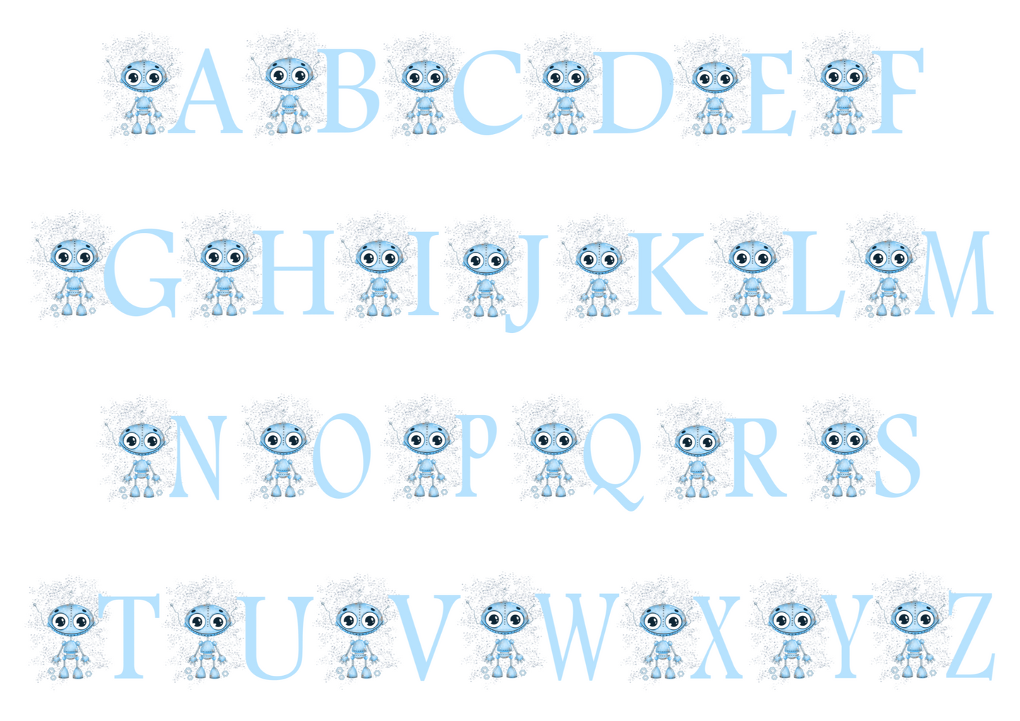 Robot Alphabet/Initial Birthday Card - Pink or Blue Variations