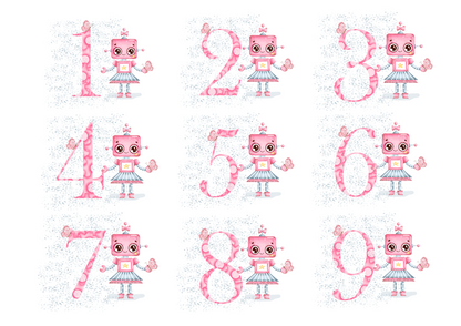 Robot Age Birthday Card - Pink or Blue Variations