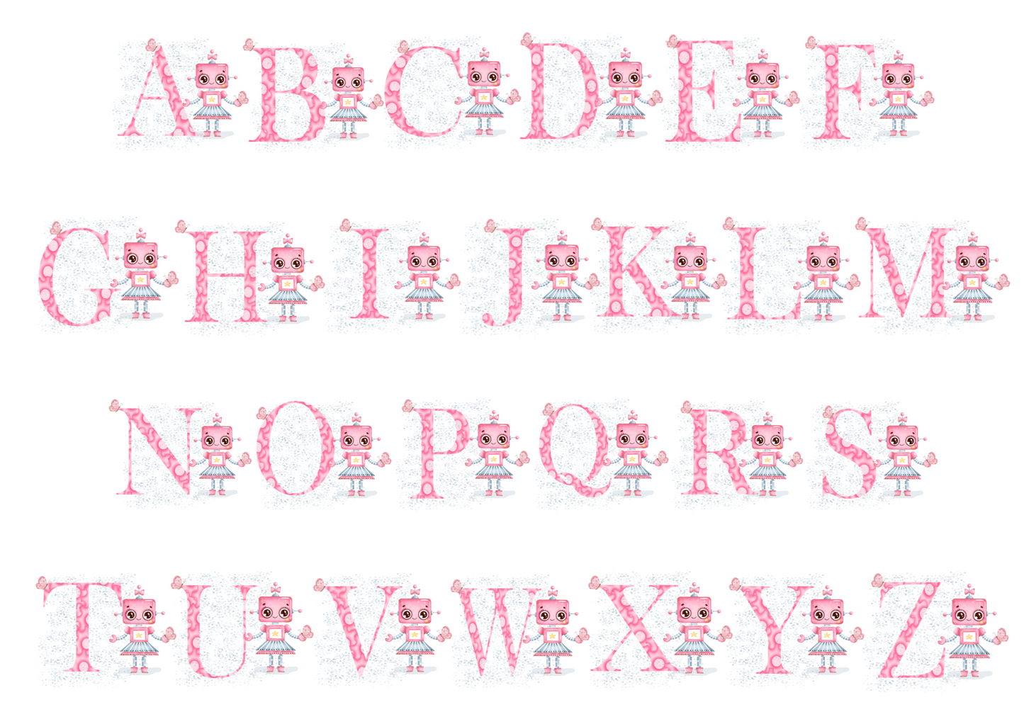 Robot Alphabet/Initial Birthday Card - Pink or Blue Variations
