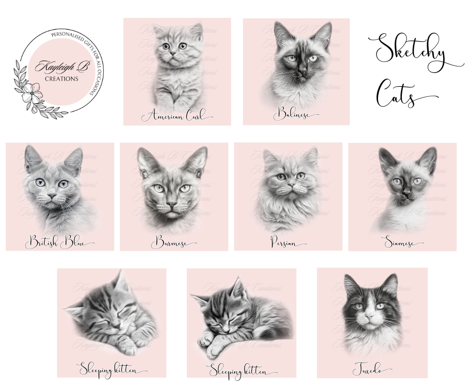 Cat Mug - Sketchy Design,  Nine Breeds to choose from