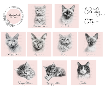 Cat Mug - Sketchy Design,  Nine Breeds to choose from