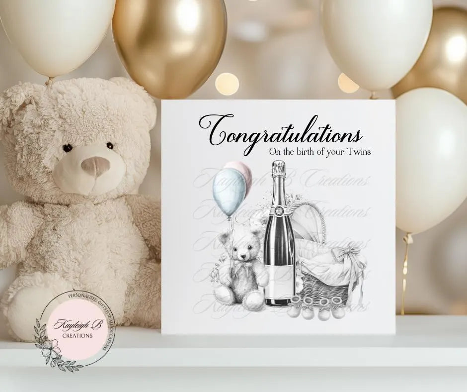 Twins, New Babies Card - Personalised, Blank Inside, New Baby Girls, New Baby Boys, New Parents, New arrival