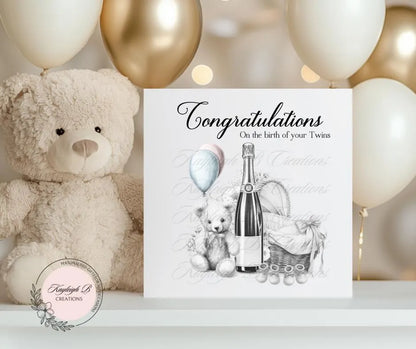 Twins, New Babies Card - Personalised, Blank Inside, New Baby Girls, New Baby Boys, New Parents, New arrival