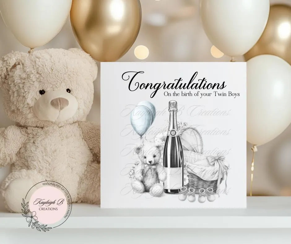 Twins, New Babies Card - Personalised, Blank Inside, New Baby Girls, New Baby Boys, New Parents, New arrival