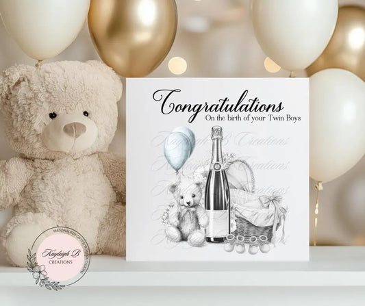 Twins, New Babies Card - Personalised, Blank Inside, New Baby Girls, New Baby Boys, New Parents, New arrival
